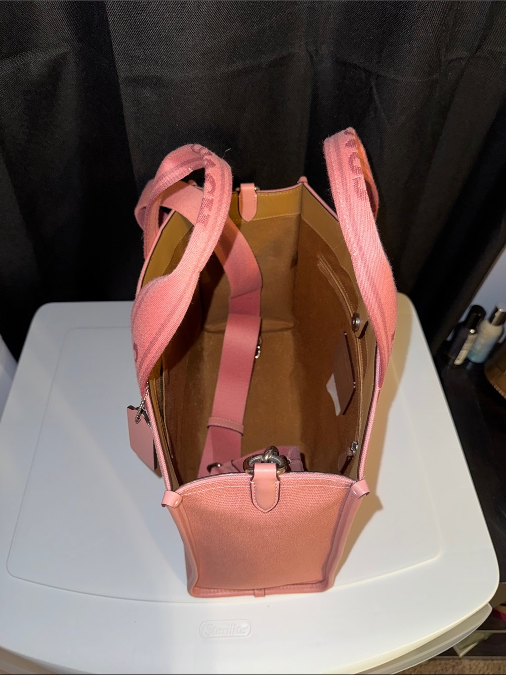 Coach Pink Large Canvas Tote with Branded Straps - Picture 2 of 4